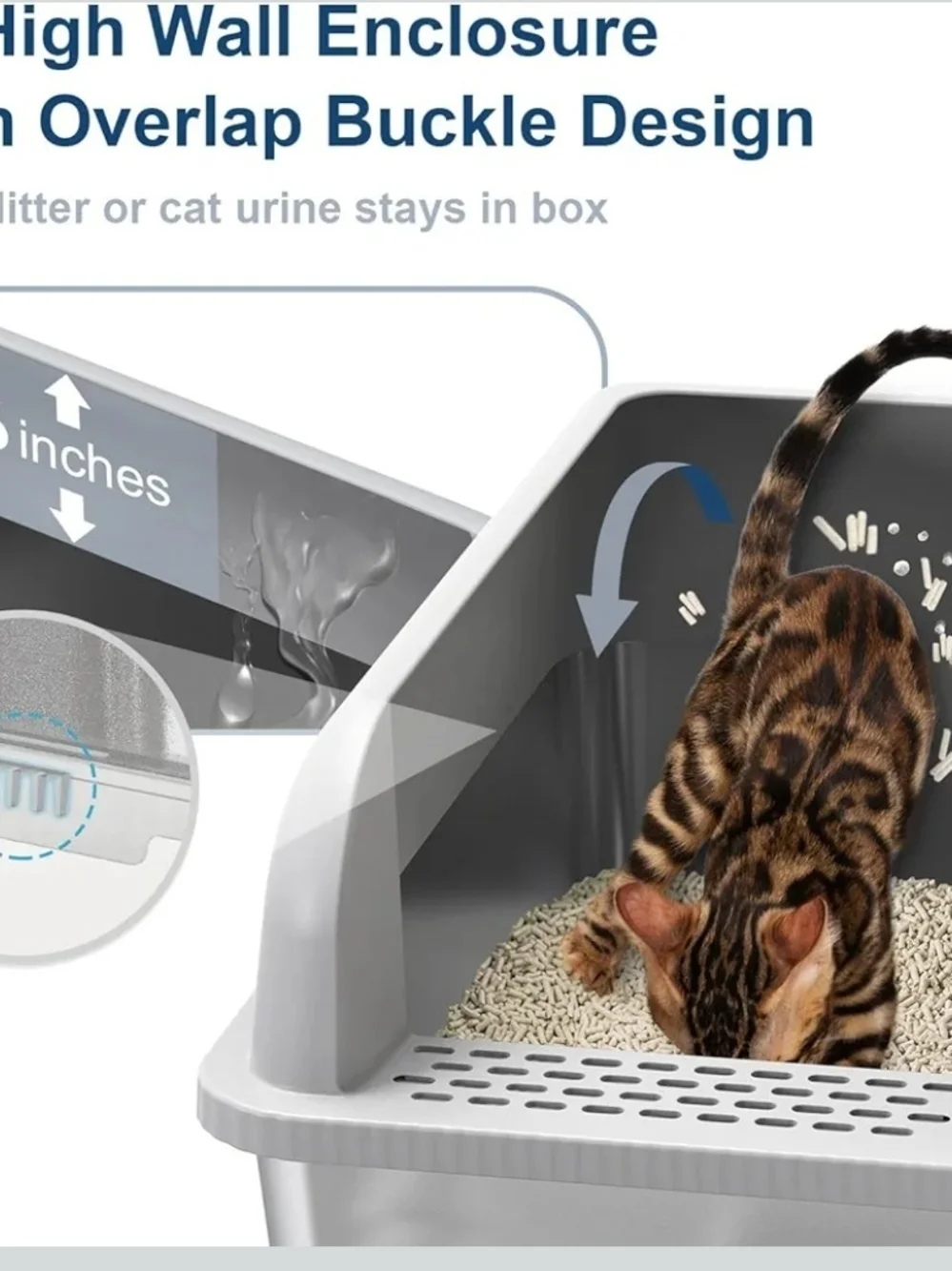 XL Stainless Steel Cat Litter Box w Lid High Sides Enclosed Anti Leak 37L